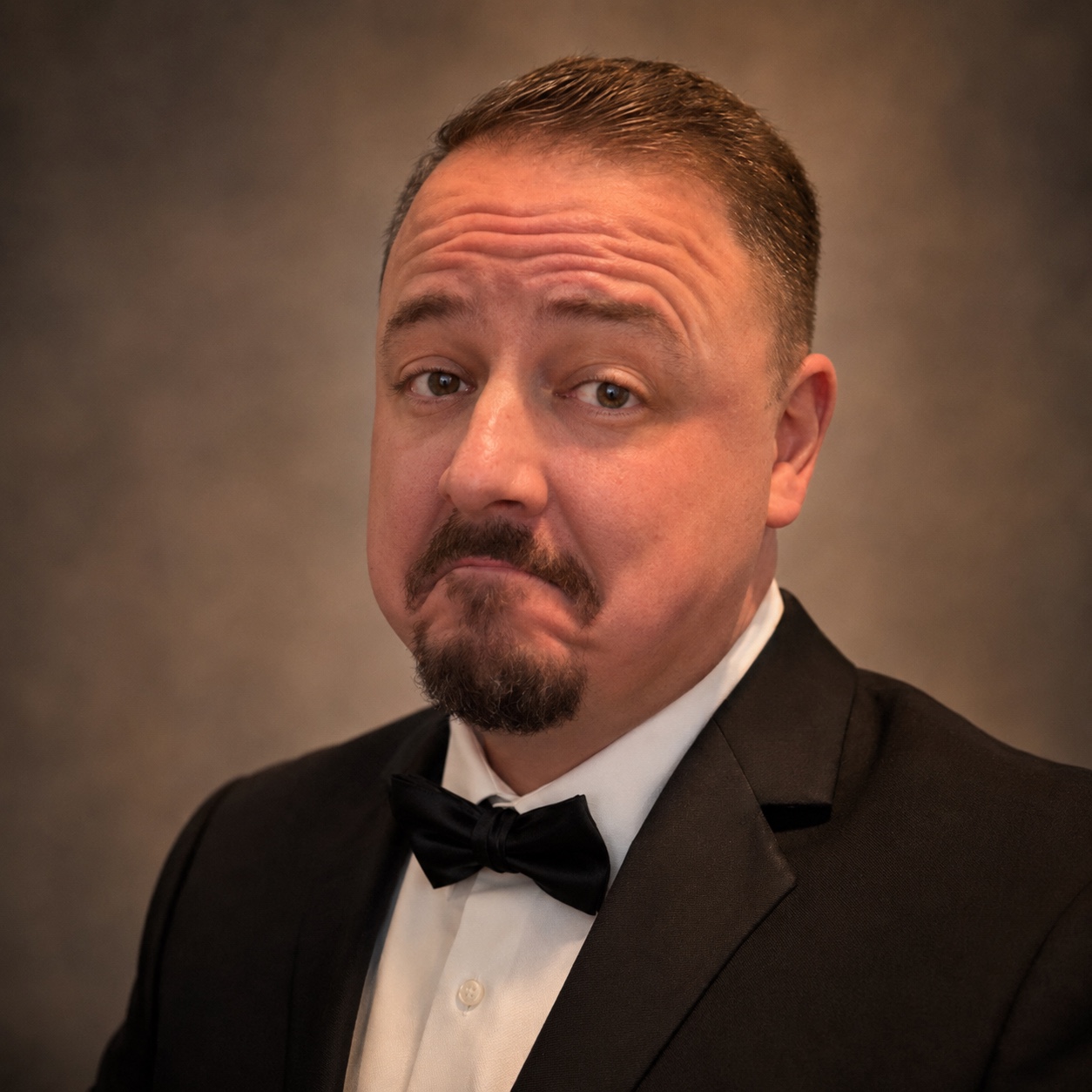 Author Rick Leach wearing a tuxedo